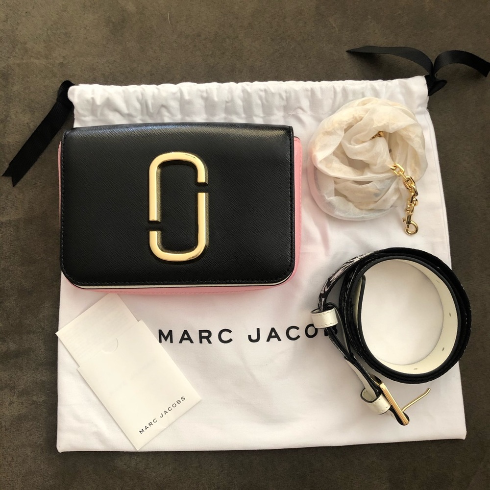 Marc Jacobs Black and Pink Crossbody Bag with Gold Hardware